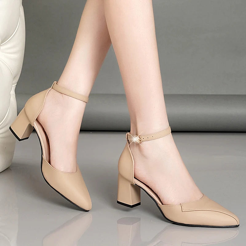 Women's Pointed T-Strap High Heels - PU Buckle Pumps with Thin Heel (5-8 cm / 2-3 in) Party Dress Sandals