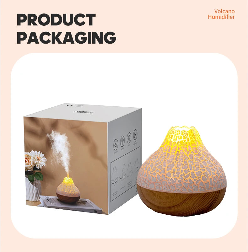 300ml USB Ultrasonic Volcano Air Humidifier Desktop Diffuser with 7-Color Night Light