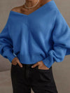 Oversized V-Neck Knit Sweater for Women - Vintage Solid Loose Pullover, Korean Casual Long Sleeve Jumper