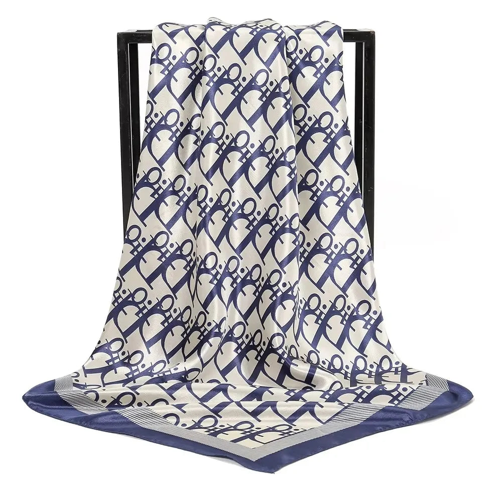 Women’s Vintage Printed Silk-Feel Scarf 90 x 90 cm (35 x 35 in) Lightweight Square Shawl, Headscarf & Neck Wrap