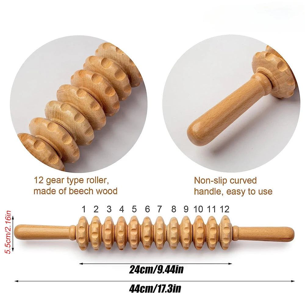 Wood Therapy Massage Roller and Gua Sha - Wooden Anti-Cellulite Slimming Massager for Body, Back & Feet