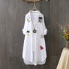 Embroidered Long White Blouse Loose Floral Office Top