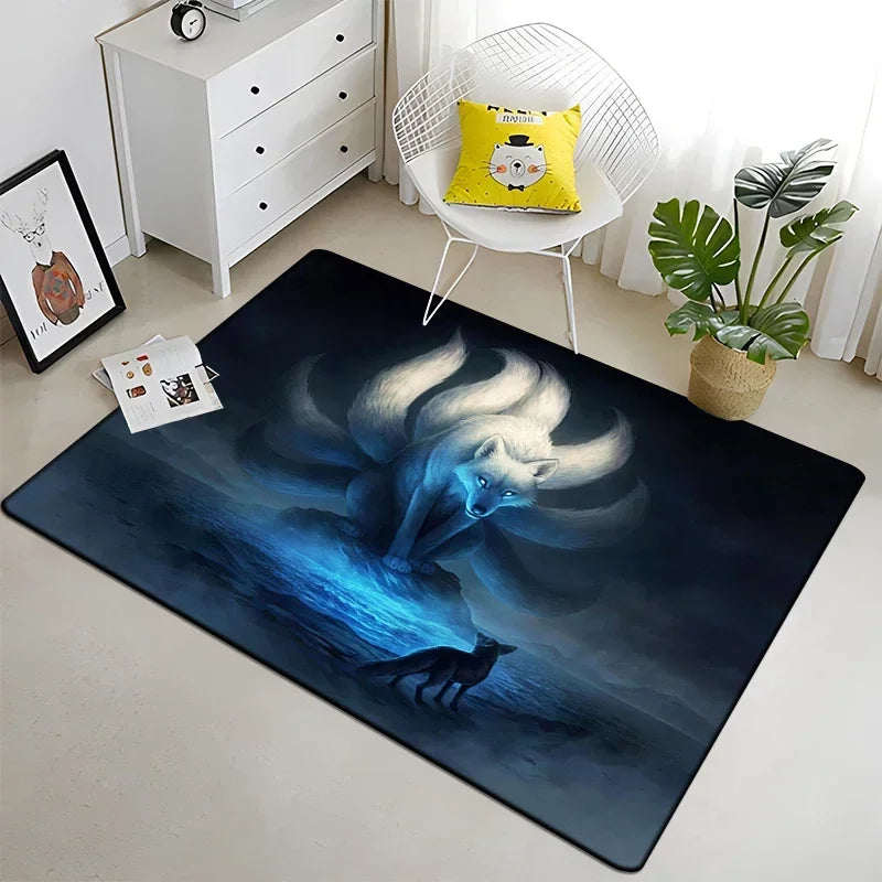 Wolf & Moon Area Rug – Scenic Wolf Moon Pattern Non-Slip Carpet for Living Room & Bedroom, Soft Large Area Rug (23×35–70×102 in | 60×90–180×260 cm)