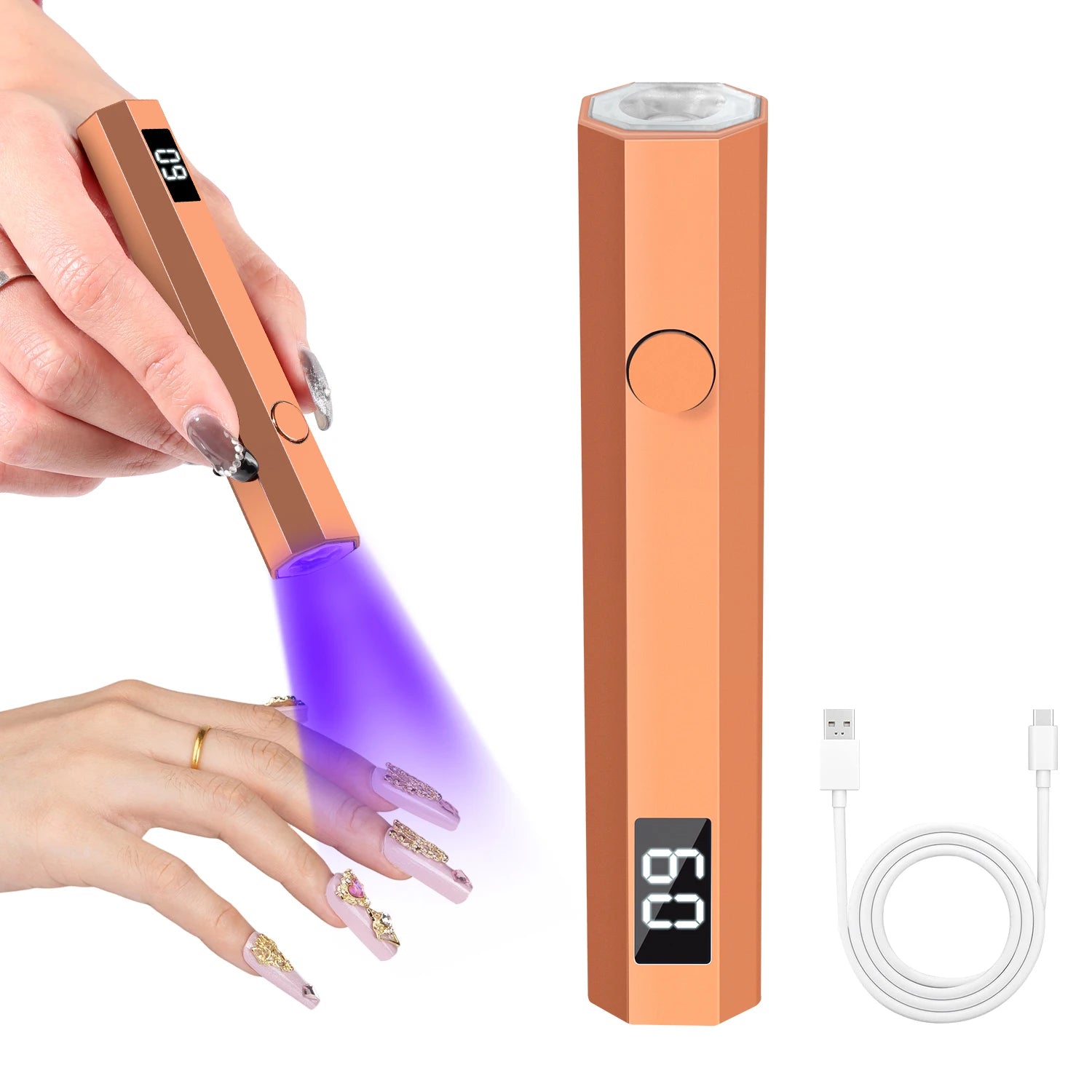 Mini Rechargeable USB-C UV LED Nail Lamp for Gel Polish — Portable Gel Nail Dryer with 20/60s Timers, 395–405 nm