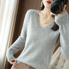 Women's V-Neck Cashmere-Blend Pullover Sweater - Loose Knit Jumper for Autumn/Winter, Casual Office