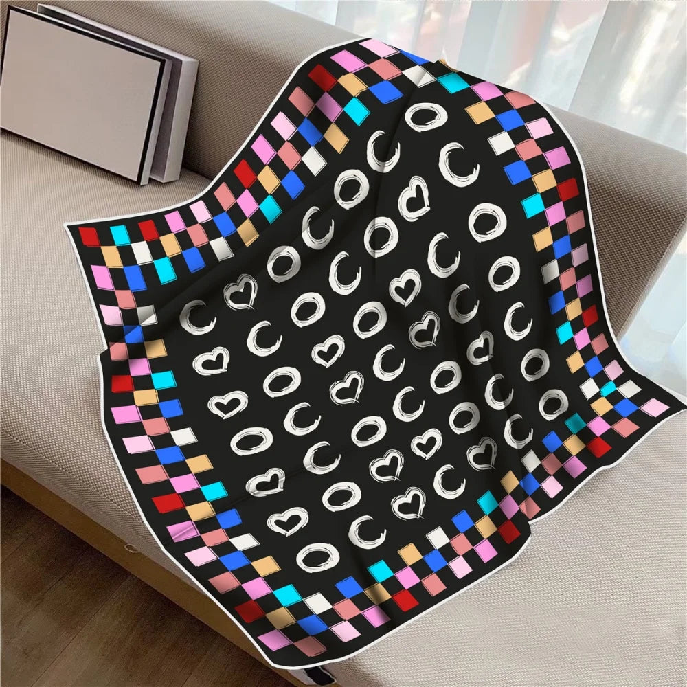 Twill Silk Square Scarf 90 x 90 cm (35.4 in) - Floral & Letter Print Women's Neck Kerchief Wrap