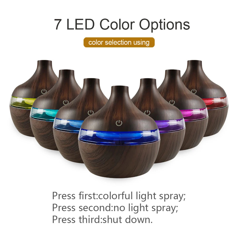 Portable USB Humidifier 300ml Rechargeable Aromatherapy Diffuser with 7-Color LED for Bedroom