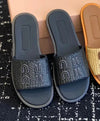 Women's Flat Leather Sandals Non-Slip Triangle Print Summer Beach Slides