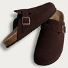 Fur Lined Suede Clogs Fuzzy Cork Footbed Slip-On Mules Antiskid Winter Slippers for Women