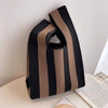 Handmade Knitted Knot Wrist Bag - Striped Mini Tote for Women, Large-Capacity Phone Bucket, Autumn Winter Casual