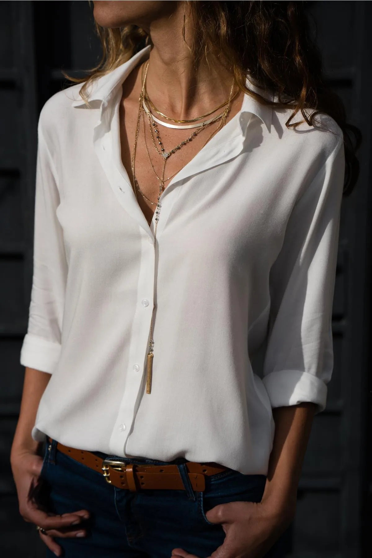 Women's Autumn Polo Collar Blouse - Vintage Loose Button-Up Office Shirt for Office & Streetwear