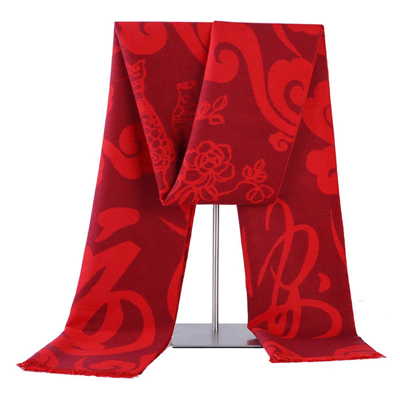 Red Cashmere Tassel Scarf Shawl Soft Winter Pashmina Wrap for Women