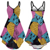 Sally Patchwork Dress - Spaghetti Strap V-Neck Backless Knee-Length Cosplay Costume for Women, Halloween Party