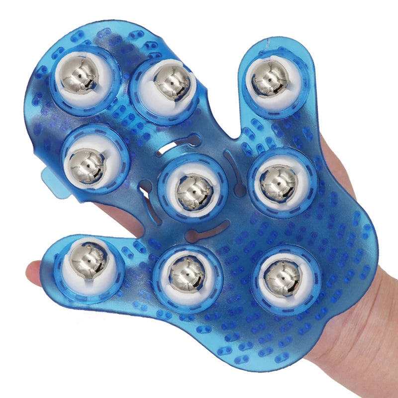 Palm-Shaped Handheld Body Massage Glove with 9 360° Metal Rollers for Muscle Relaxation