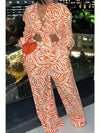 Plus Size Orange Patterned 2-Piece Shirt Set – High-End Casual Blouse & Top
