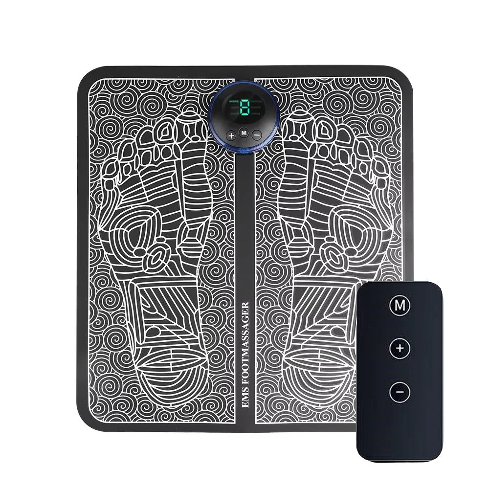 CAMMUO EMS Electric Foot Massager Pad, USB Rechargeable Muscle Stimulator for Foot Ankle & Calf — 6 Modes, 9 Intensities, Portable Foldable