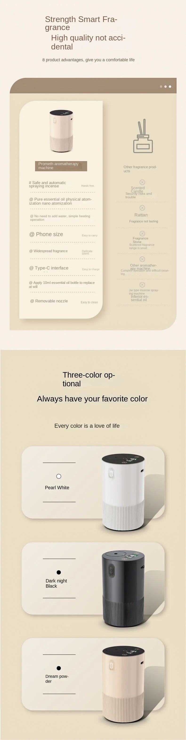 Waterless Portable Essential Oil Diffuser – Cordless USB Rechargeable, Battery-Operated for Car, Office & Home