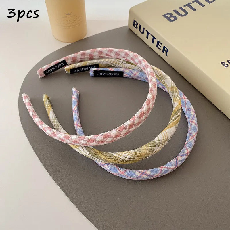 1/2/3-Pack Women's Solid & Plaid Fabric Headbands – Spring Summer Sweet Princess Head Hoops