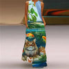 Women's Vintage Printed Boho Maxi Dress - V-Neck Sleeveless A-Line Summer Beach & Party Dress