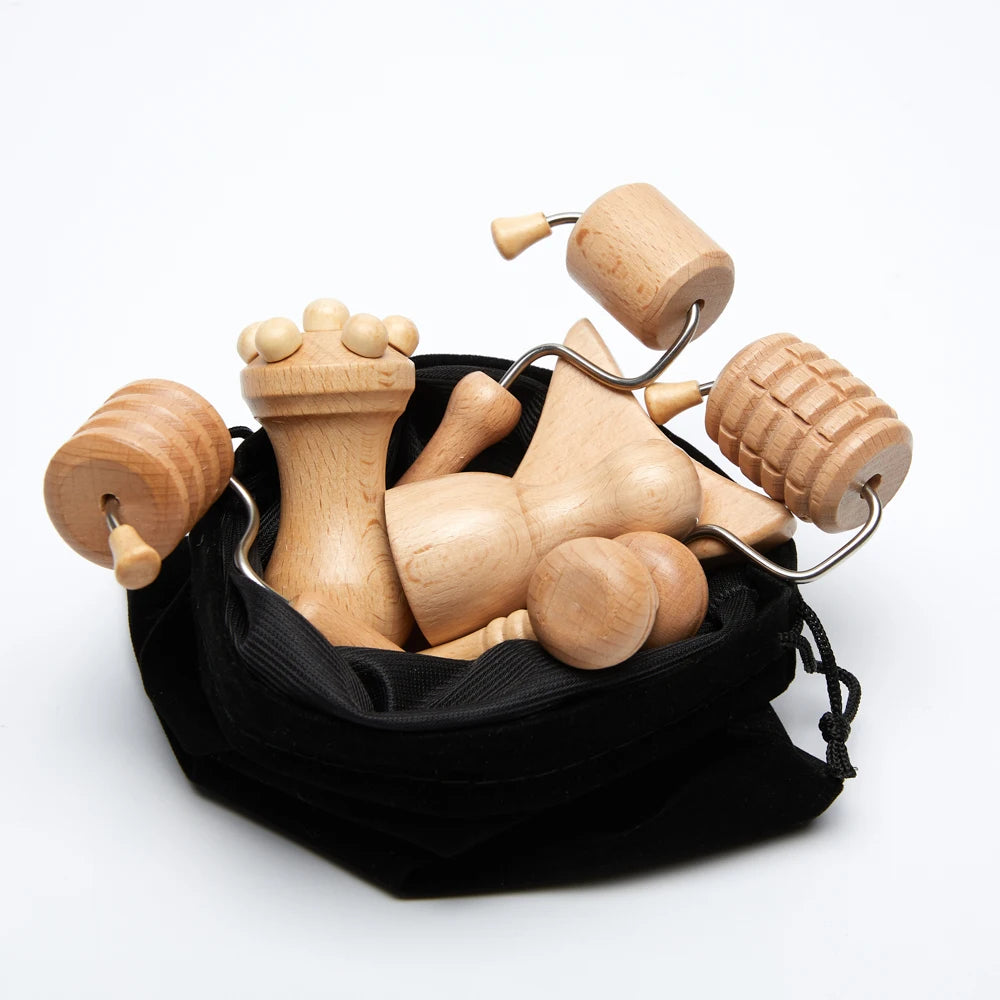 MERALL Maderoterapia Wood Therapy Massage Kit – Gua Sha, Wooden Cupping & Roller for Facial Lifting, Body Contouring & Lymphatic Drainage