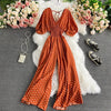 V-Neck Dolman Sleeve Polka Dot High-Waist Wide-Leg Jumpsuit for Women