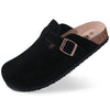 Suede Cork Clogs for Women - Adjustable Buckle Mules with Arch Support, Non-Slip Sandals for Outdoor & Home
