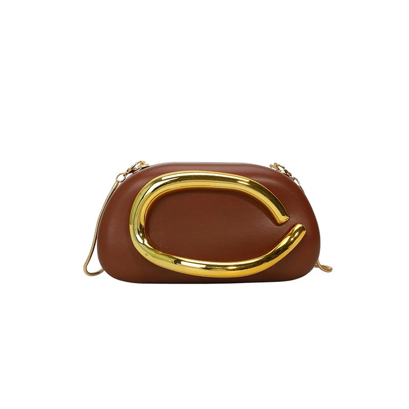 Women's PU Leather Metal-Handle Clutch — Removable Strap Crossbody Evening Bag for Wedding & Party