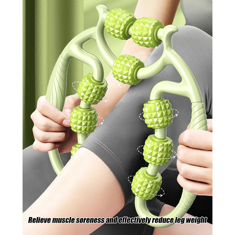 9-Wheel Handheld Deep Tissue Muscle Roller Stick — Myofascial & Trigger Point Massager for Neck, Thighs, Calves & Legs