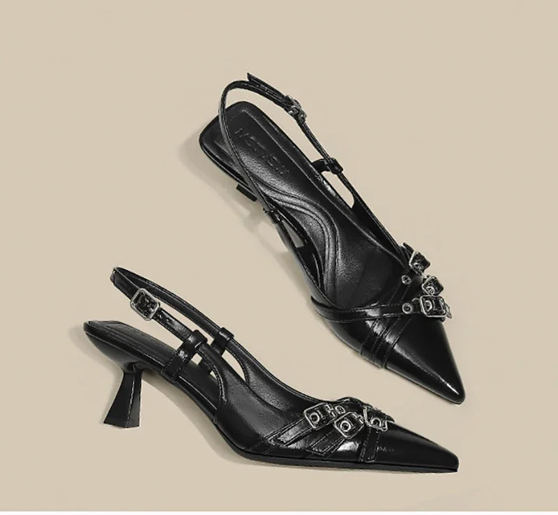 Pointed Toe High Heel Sandals for Women – Roman Slip-On Square Heel Dress Sandals