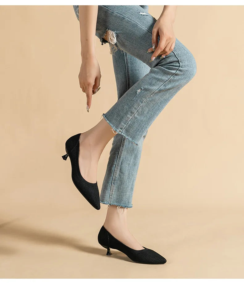 Women's Pointed-Toe Knit Slingback Pumps, Breathable Latex Insole & Anti-Slip Rubber Sole, 3.5 cm (1.38 in) Mid Heel