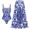 Women's Long Sleeve Majolica Print Bikini Set with High-Waist Skirt - Wire-Free Padded Beach Swimsuit