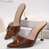 Crocodile-Embossed Stiletto Sandals – 8 cm (3.15 in) High Heel Slip-On Pointed Peep Toe Party Shoes