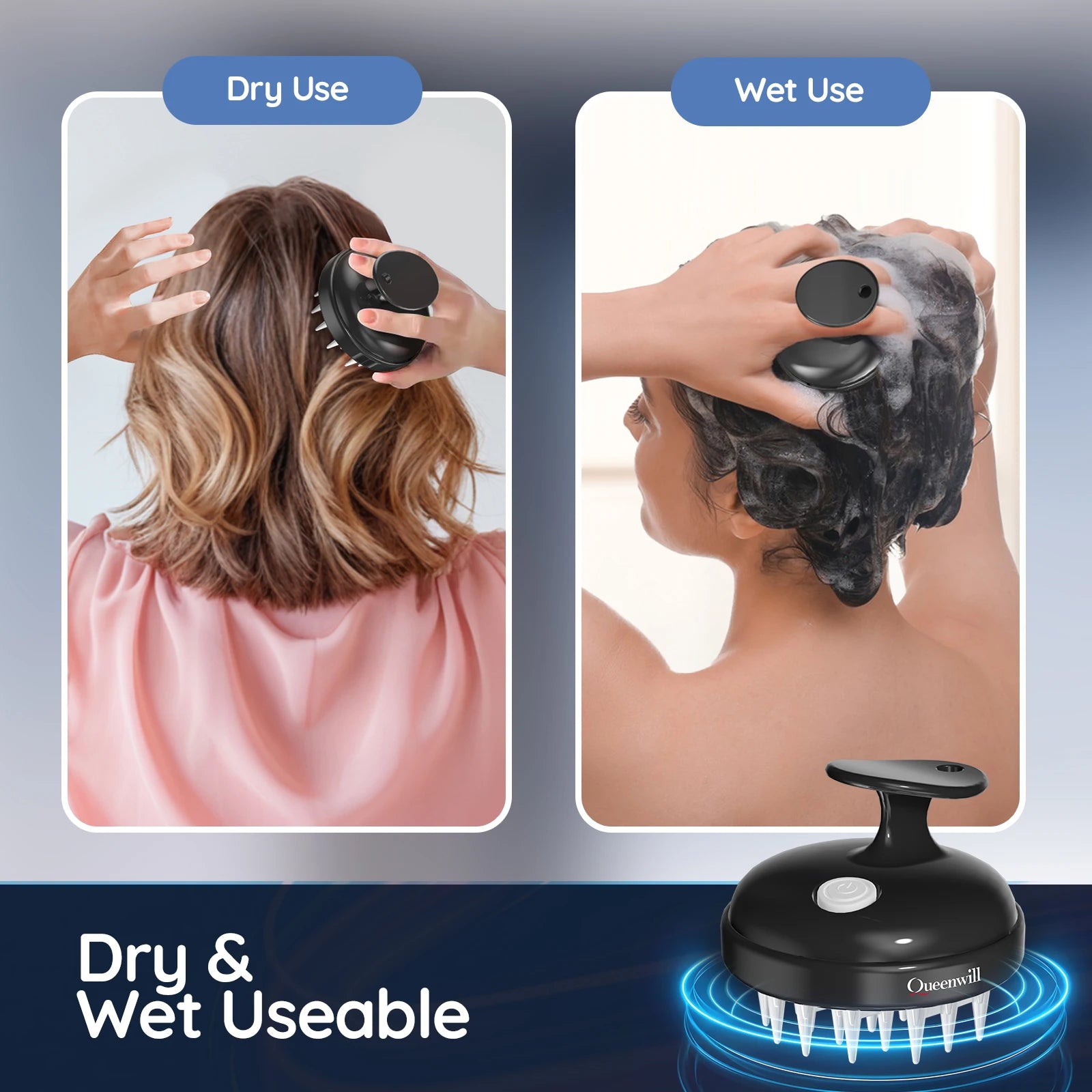 Electric Handheld Scalp Massager – Water-Resistant Silicone Shampoo Brush, 2 Vibration Modes, Battery-Powered