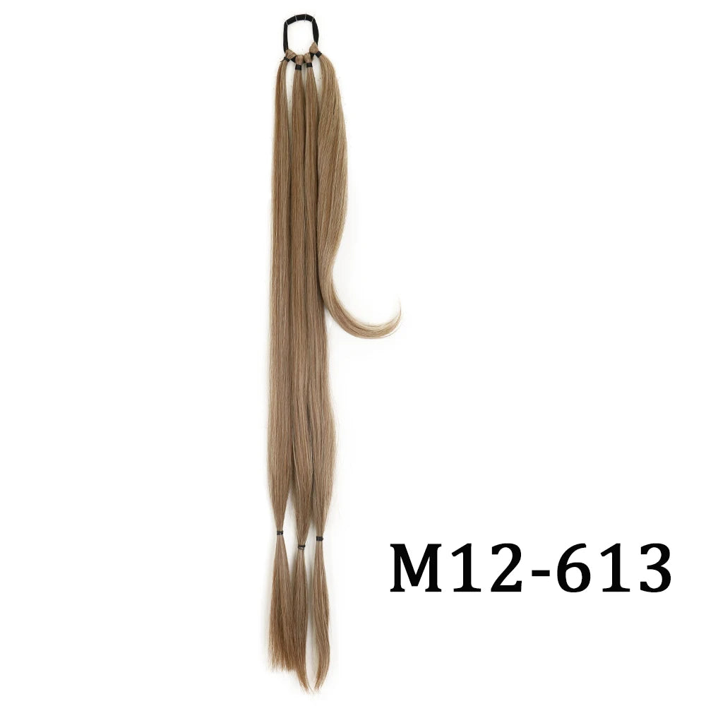 DIY Heat-Resistant Synthetic Boxing Braid Ponytail Extension - Silky Straight 160g (Black/Brown)