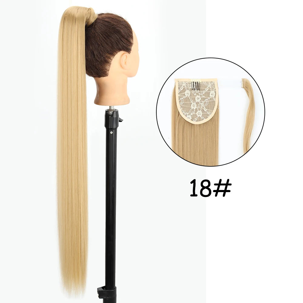34-Inch (86 cm) Clip-In Synthetic Ponytail Hair Extension — Blonde Wrap-Around Long Straight Hairpiece