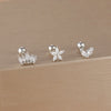3-Pack 14K Gold-Plated Stainless Steel Crown Stud Earrings for Women with Crystal Zircon — Horse Eye Design