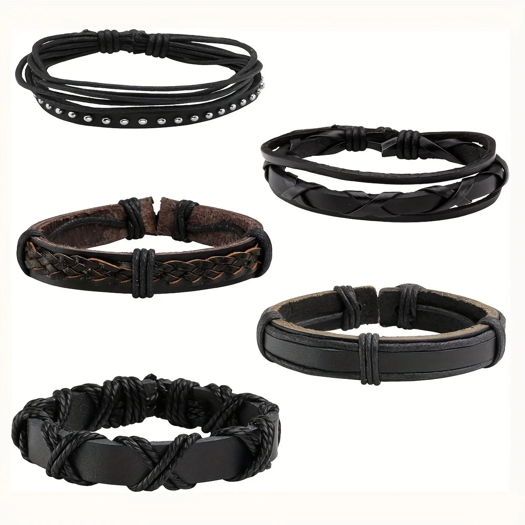 20-Pack Unisex Leather, Rope & Webbing Bracelets – Mixed Vintage Braided Gift Set