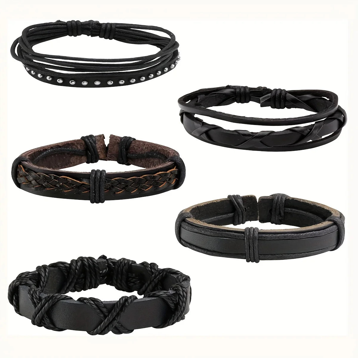 20-Pack Unisex Leather, Rope & Webbing Bracelets – Mixed Vintage Braided Gift Set