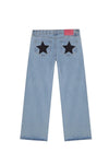 Harajuku Y2K White Wide-Leg Jeans for Women Five-Point Star Embroidery Gothic Mid-Waist Casual Trousers