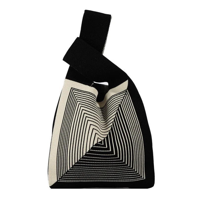 Handmade Knitted Knot Wrist Bag - Striped Mini Tote for Women, Large-Capacity Phone Bucket, Autumn Winter Casual