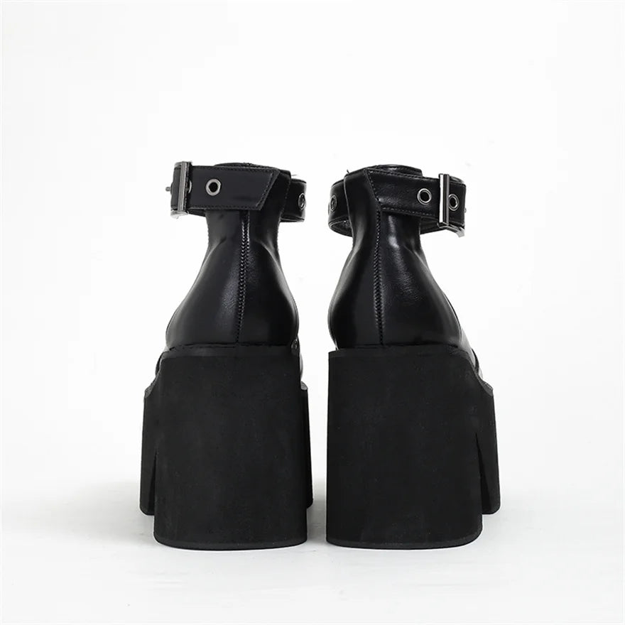 Women's Patent Leather Buckle Loafers – Retro Platform Pumps, 10 cm (3.94 in) Chunky Heel, 4 cm (1.57 in) Platform