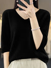 Women’s V-Neck Merino Wool Half-Sleeve Pullover – Lightweight Spring/Summer Knit Top