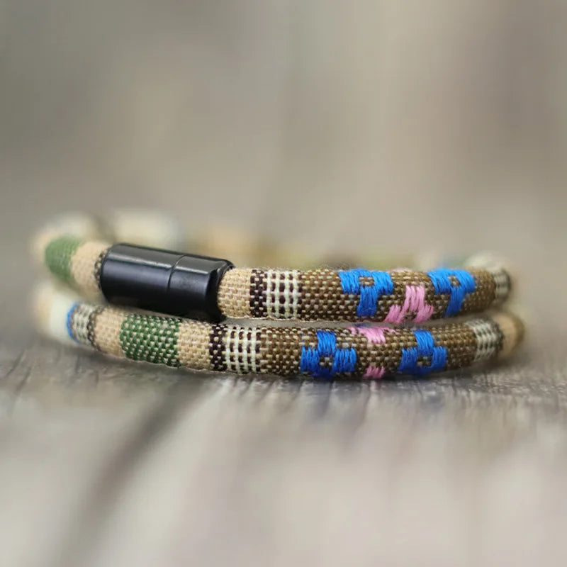 Men's Bohemian Rope Bracelet Braided Magnetic Clasp Survival Pulsera for Beach and Adventure
