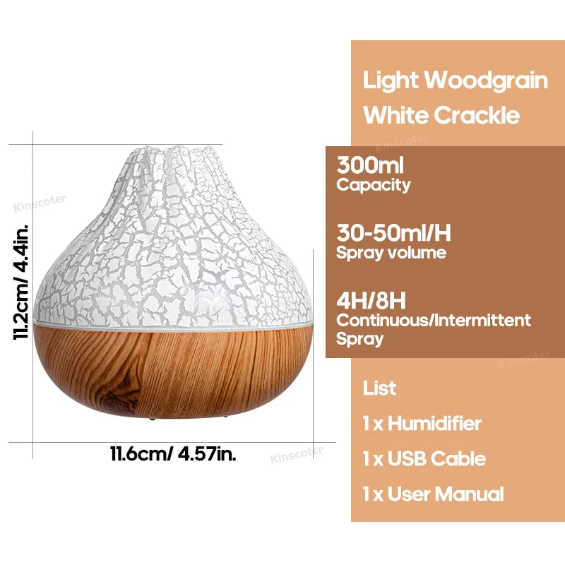 300ml USB Ultrasonic Volcano Air Humidifier Desktop Diffuser with 7-Color Night Light