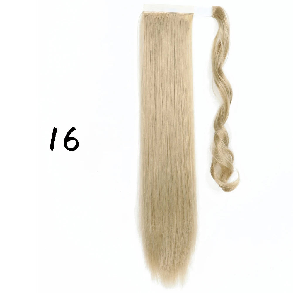 Wrap-Around Clip-In Ponytail Hair Extension 22-34 in (56-86 cm) Long Straight Heat-Resistant Synthetic Blonde Brown