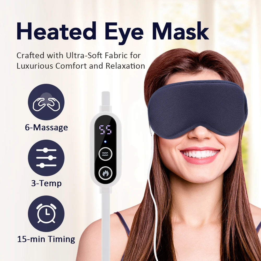 Electric Steam Eye Mask – 3‑Level Heat & 6‑Level Vibration Massage, Constant Temperature Hot Compress, USB‑C Rechargeable Sleep Mask