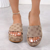 Women27s Floral Platform Wedge Sandals - PU Slip-On Beach & Casual Sandals