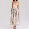 Floral Print Midi Sundress Spaghetti Strap Flowy Boho Beach Dress Fit and Flare