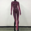 Shiny Rhinestone Fishnet Mesh Dress Long Sleeve O-Neck Hollow-Out Side Slit Sexy Beach Cover-Up for Women One Size