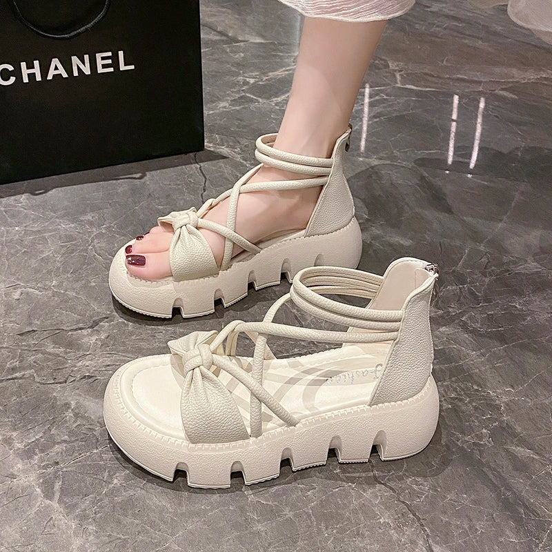 Women's Woven Ankle-Strap Mid Heel Sandals — Thick Sole Summer Clogs